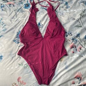 Shade and Shore one piece plunge bathing suit purple size XL 16